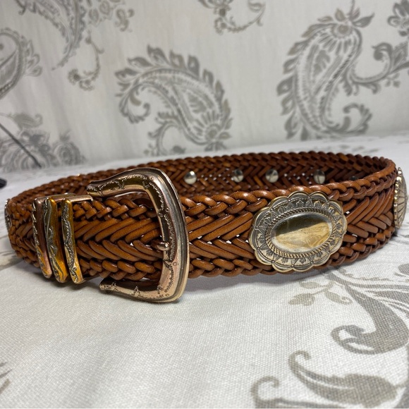 Fossil Brown Woven Belt with Silver Accents - Picture 2 of 16